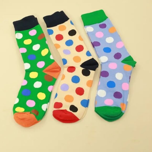 Miley Splash Womens Polka Dot Socks Colorful Dots on Cream Black Heel Red Toe - Picture 2 of 10